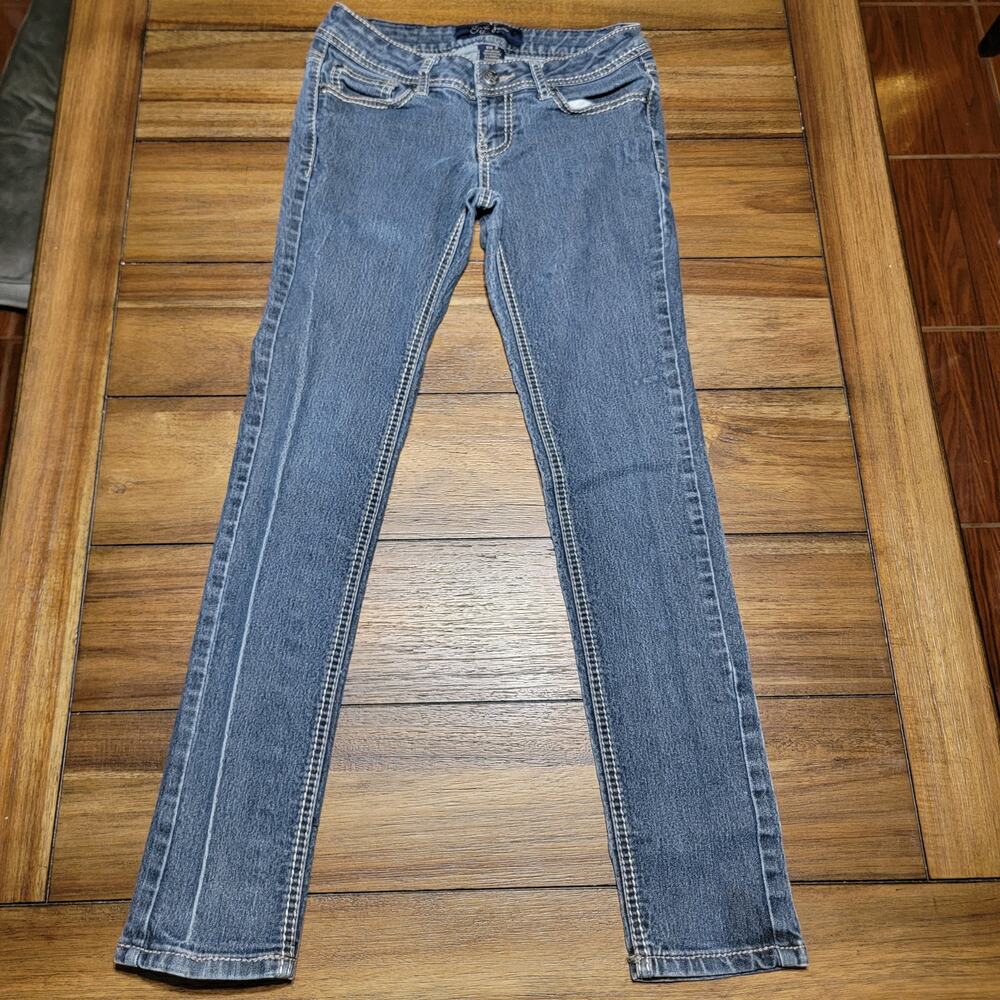 Earl Jean Blue Denim Straight Jeans Flap Back Pockets - Size Junior 3